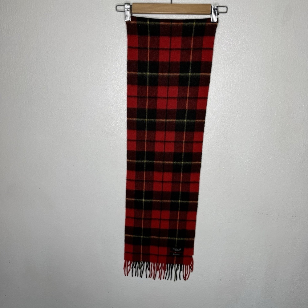 Kiltane Of Scotland Red Plaid Cashmere Scarf With Fringe One Size 10 X 71.5